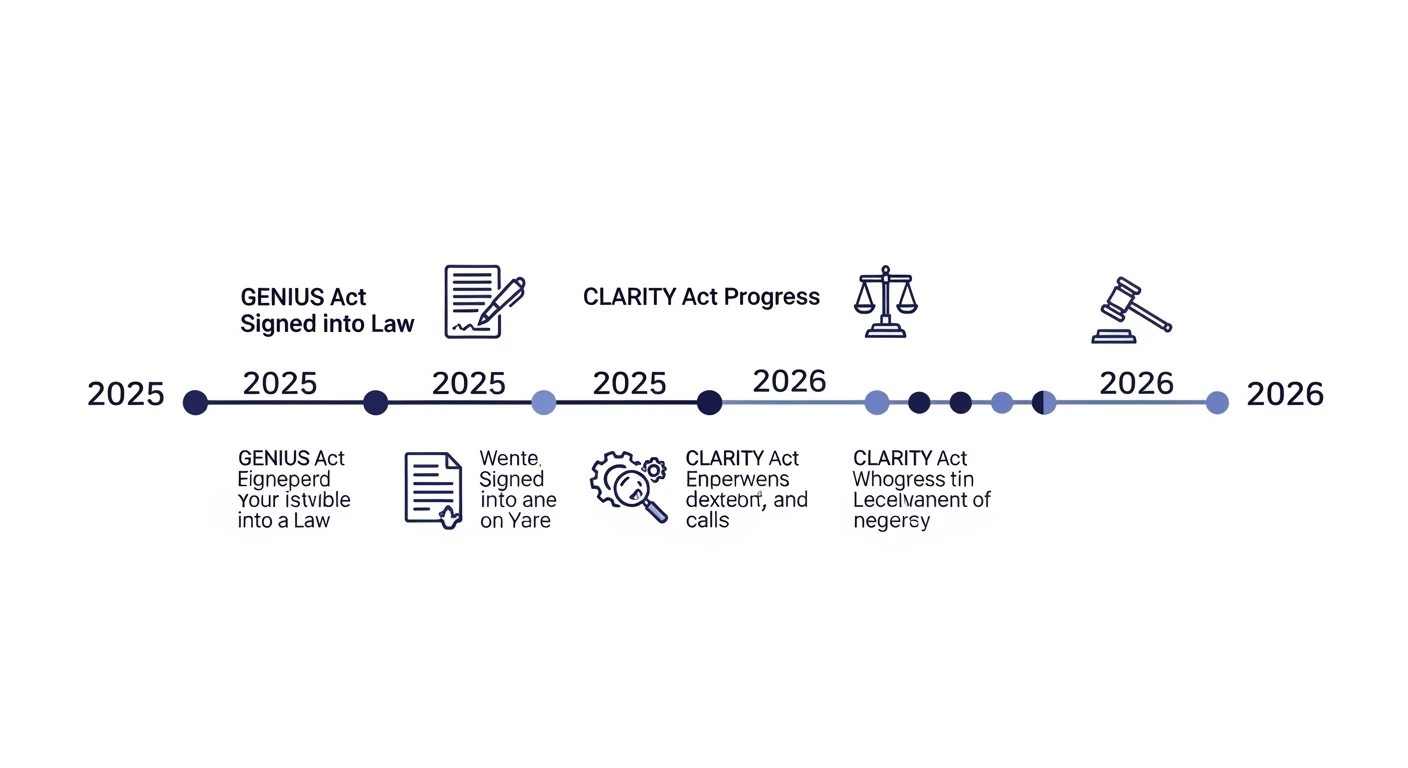 미국 GENIUS Act와 CLARITY Act 등 2026년 암호화폐 핵심 법안 타임라인