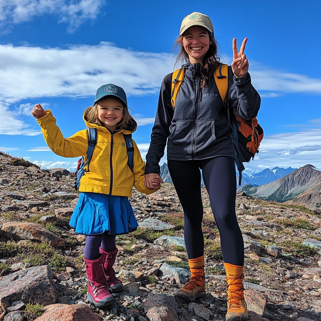 초등학생과 함께하는 등산 사진