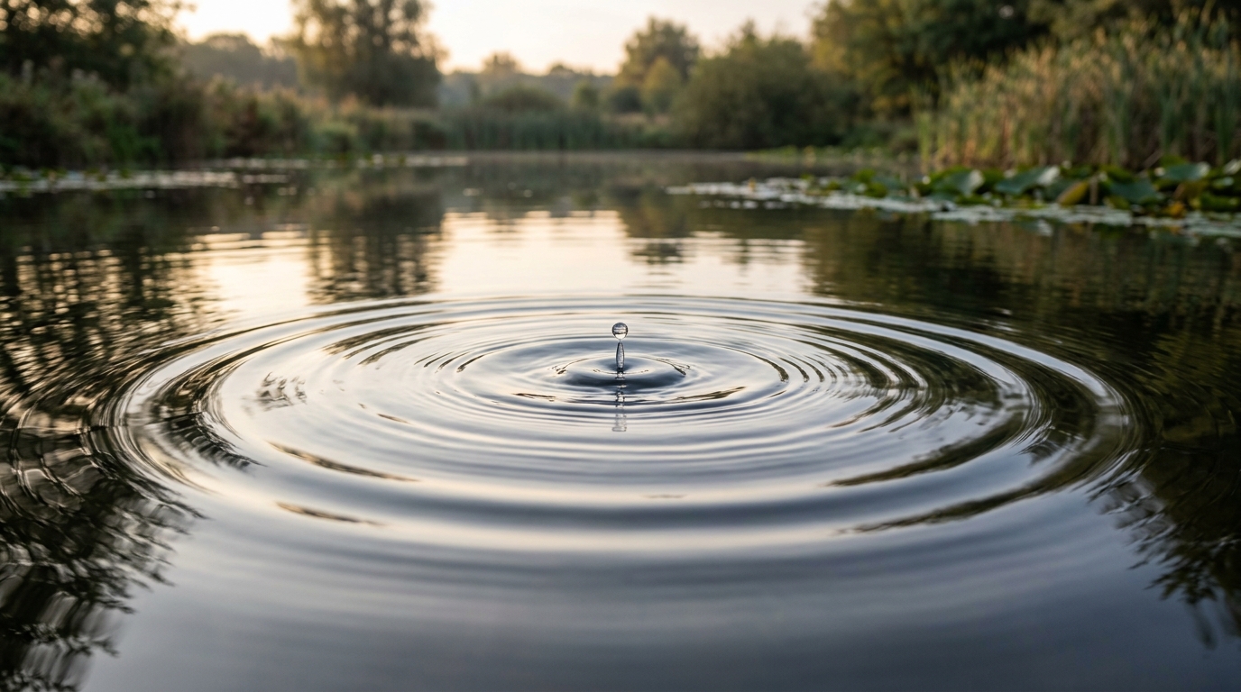 잔잔한 수면에 떨어지는 작은 물방울 하나