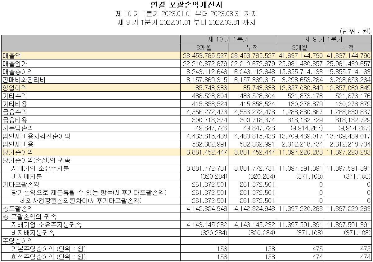 덕산네오룩스 - 손익계산서