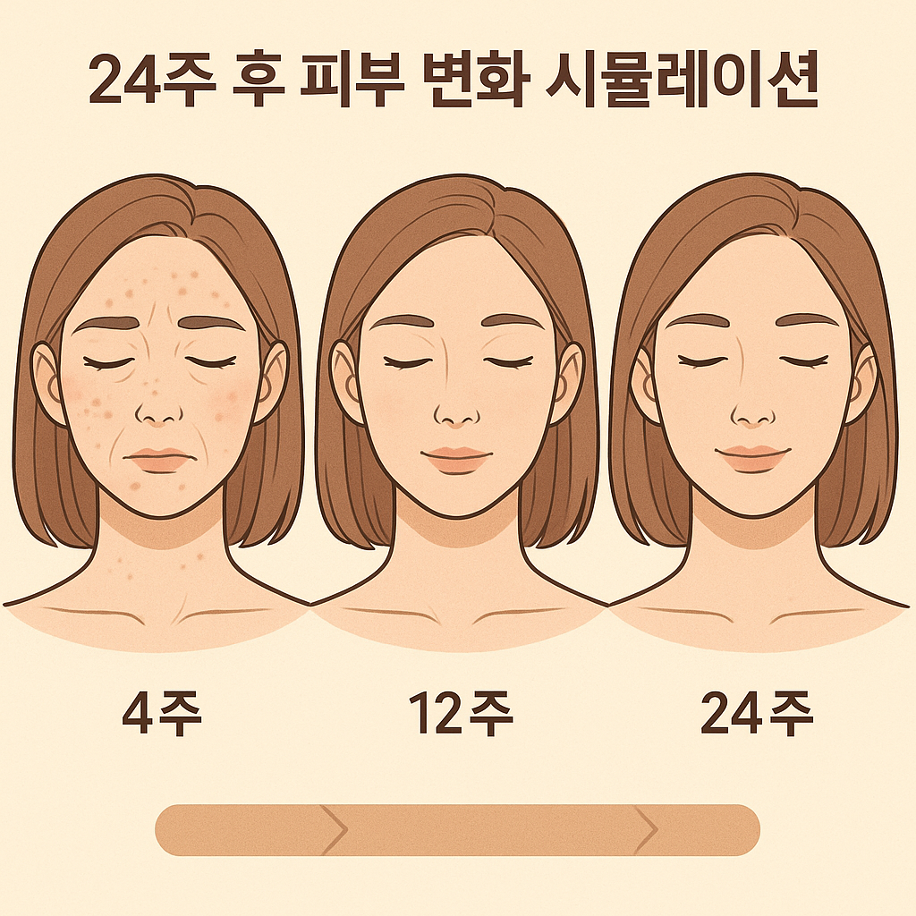 “24주 후 피부 변화 시뮬레이션 – 결, 탄력, 주름 개선”