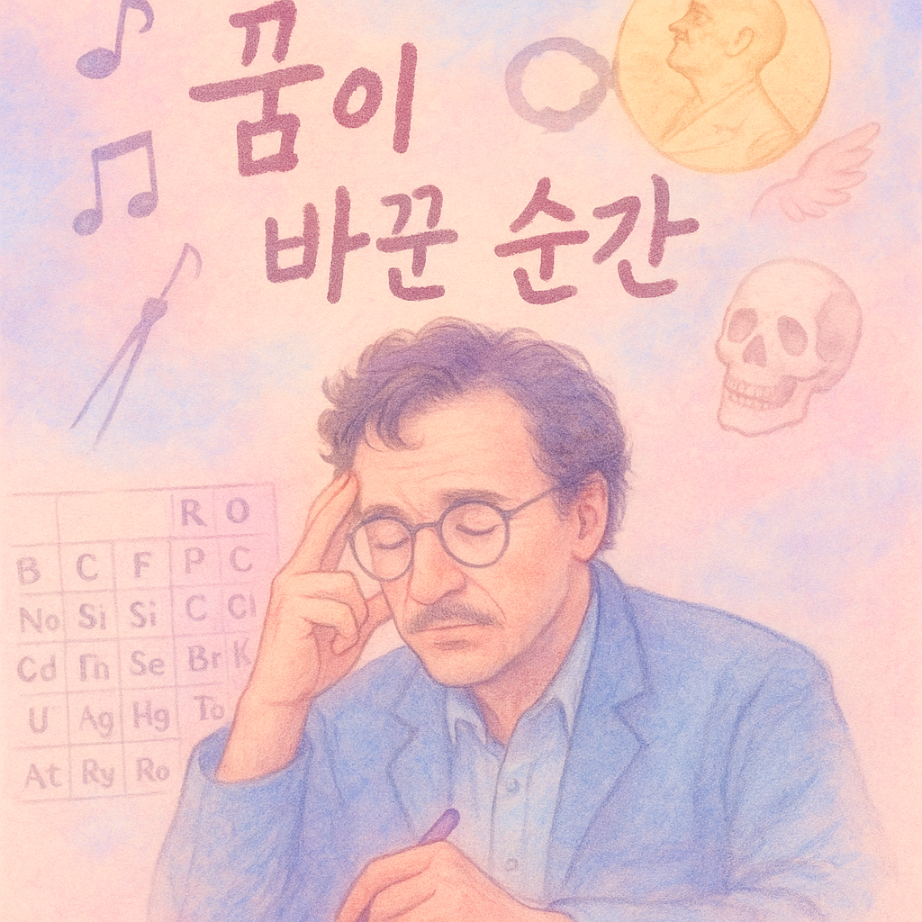 몽환적 파스텔톤, 바늘·주기율표·우로보로스·해골·음표가 어우러진 ‘꿈이 바꾼 순간’