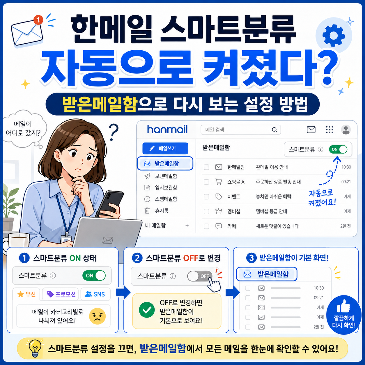 한메일 스마트분류 자동으로 켜졌다&hellip;받은메일함으로 다시 보는 설정 방법