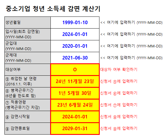 중소기업 청년 소득세 감면 신청 나이 계산기