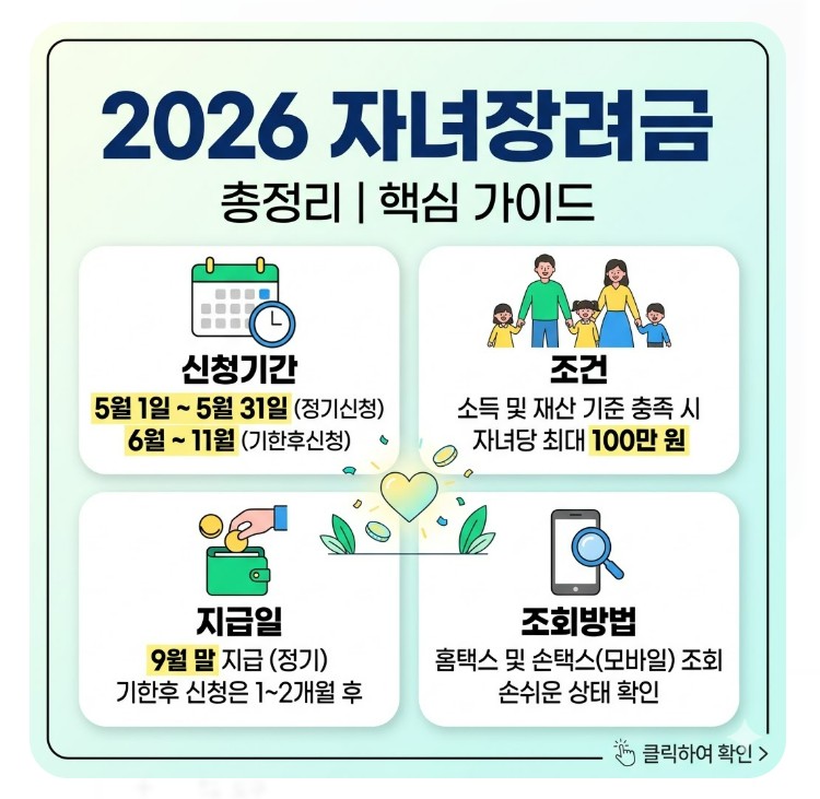 2026 자녀장려금 총정리｜신청기간, 조건, 지급일, 조회방법까지