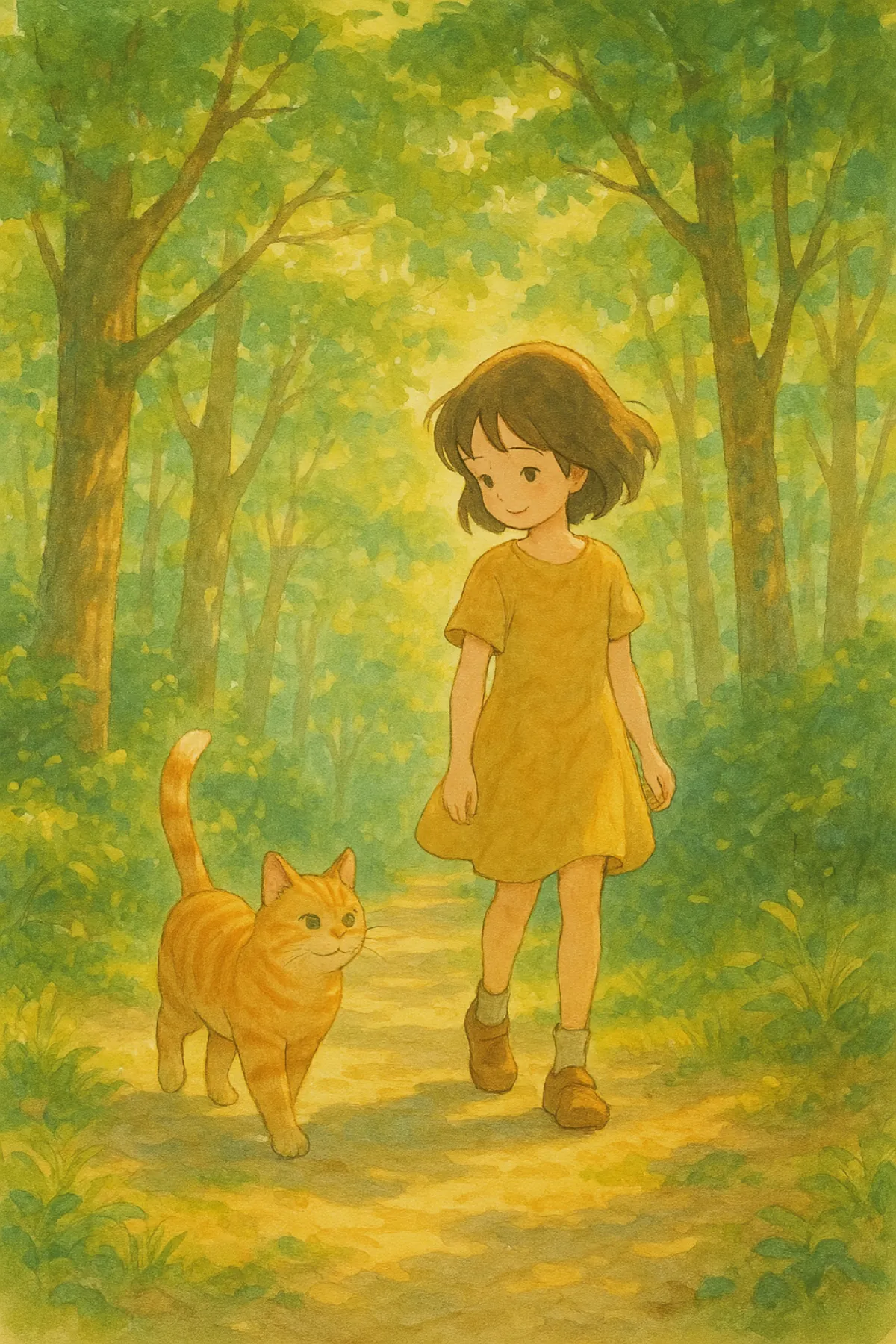 지브리 이미지 여자아이와 고양이