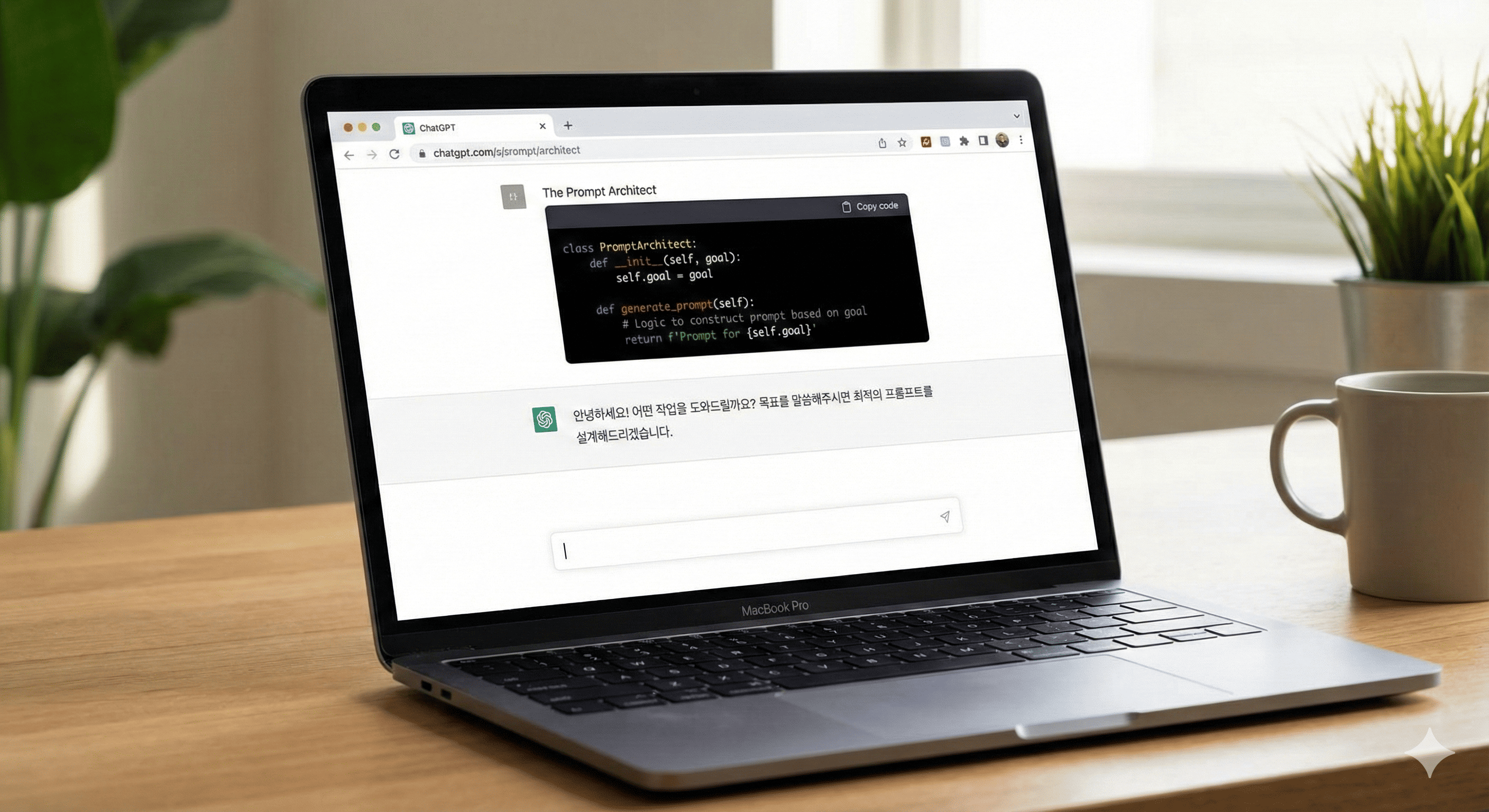 챗GPT 화면에 만능 프롬프트를 붙여넣고 AI가 작업을 시작하는 스크린샷