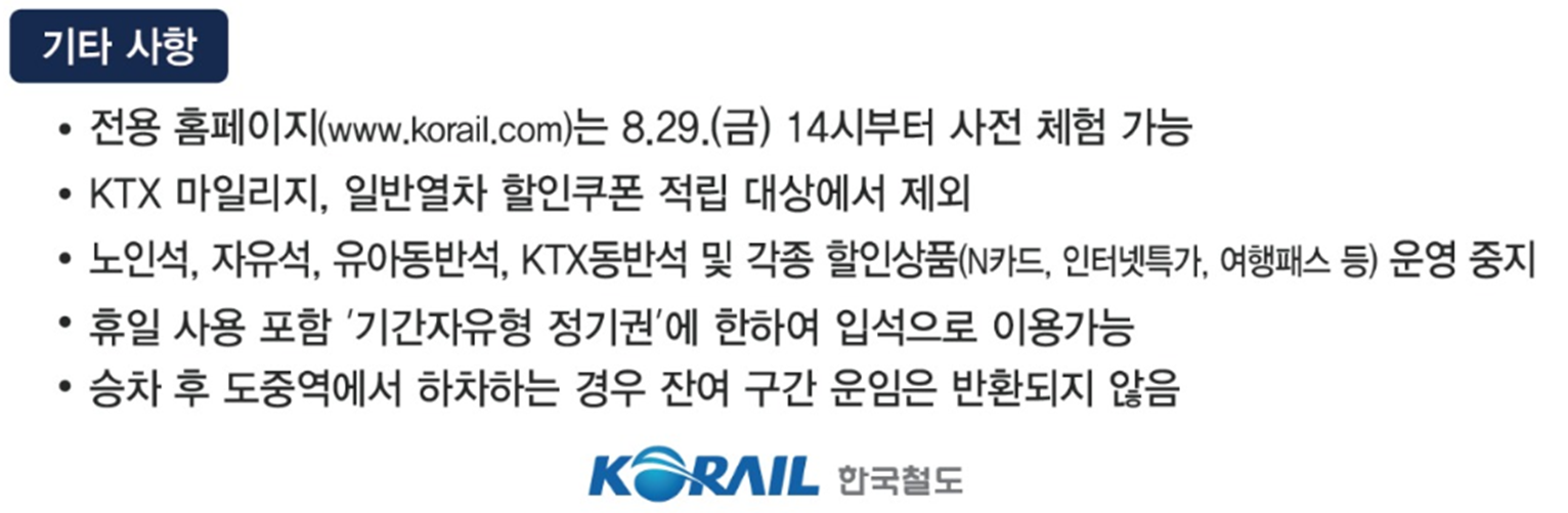 KTX 추석 예매 기타사항