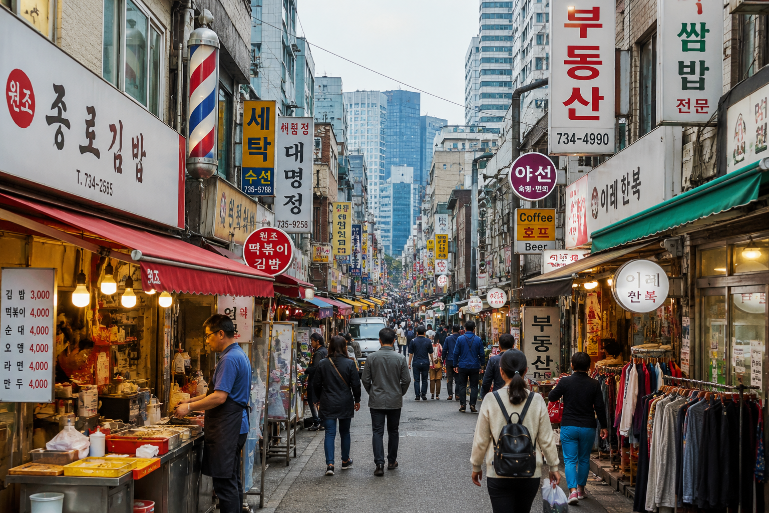 서울의 골목상권 이미지, 자영업자들이 몰려있다.