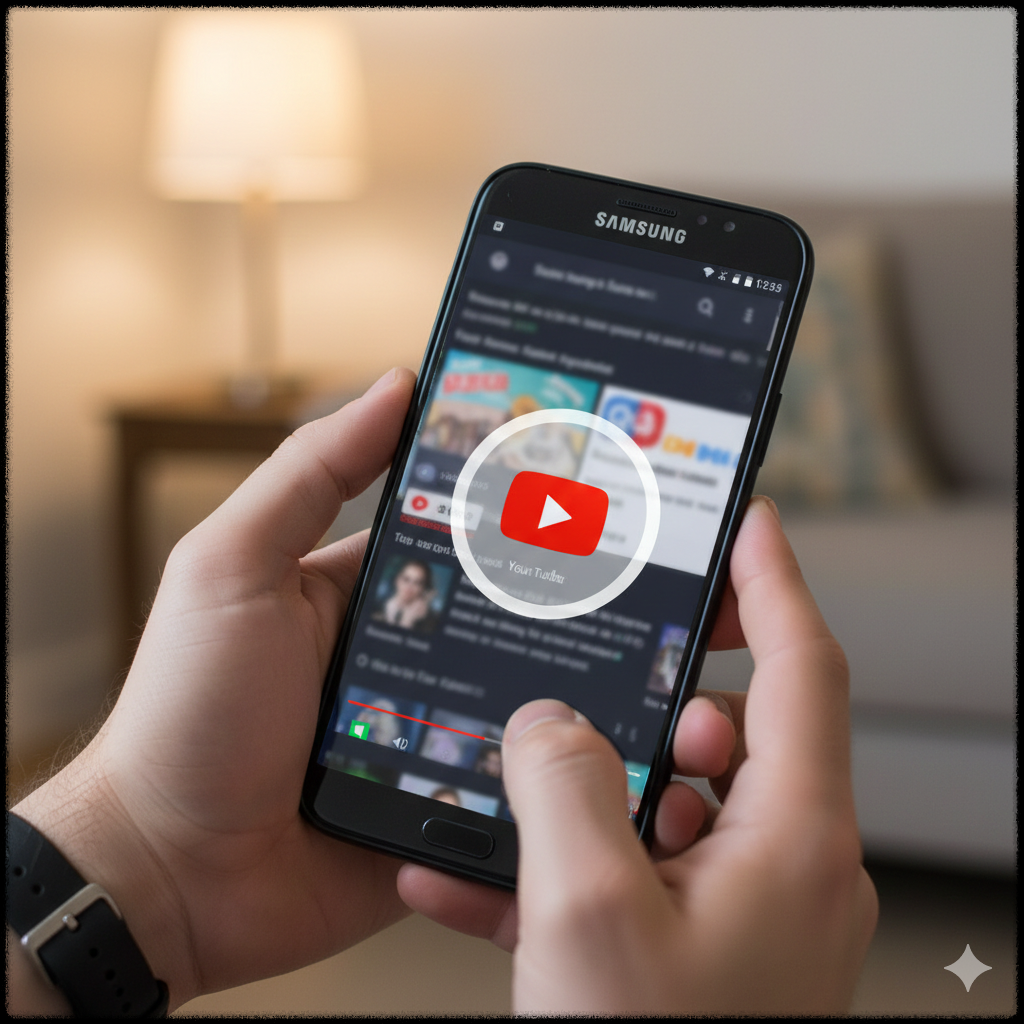 유튜브 앱 오류로 영상 재생이 멈춘 스마트폰 모습