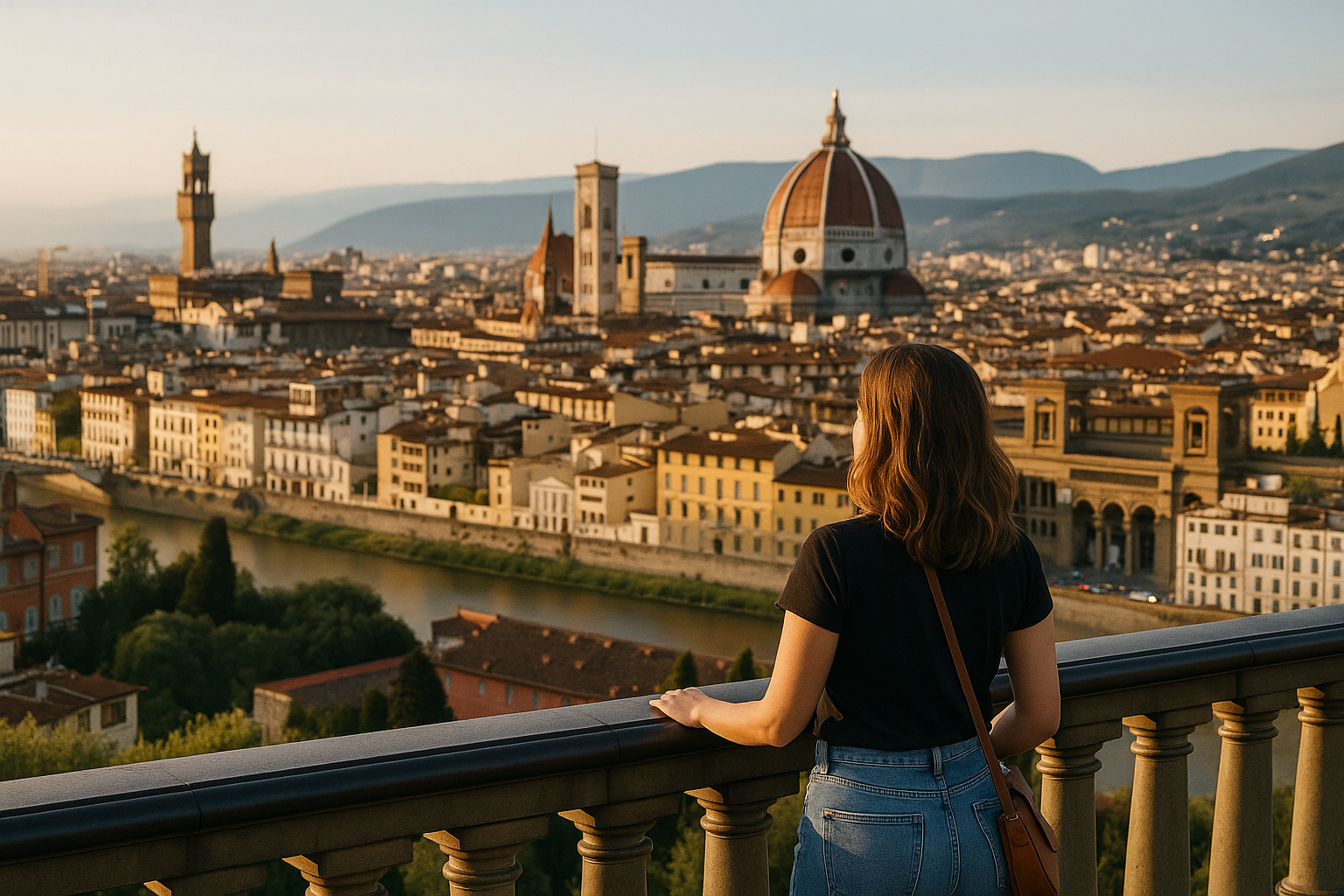 피렌체 미켈란젤로 광장에서 도시 전경을 감상하는 관광객