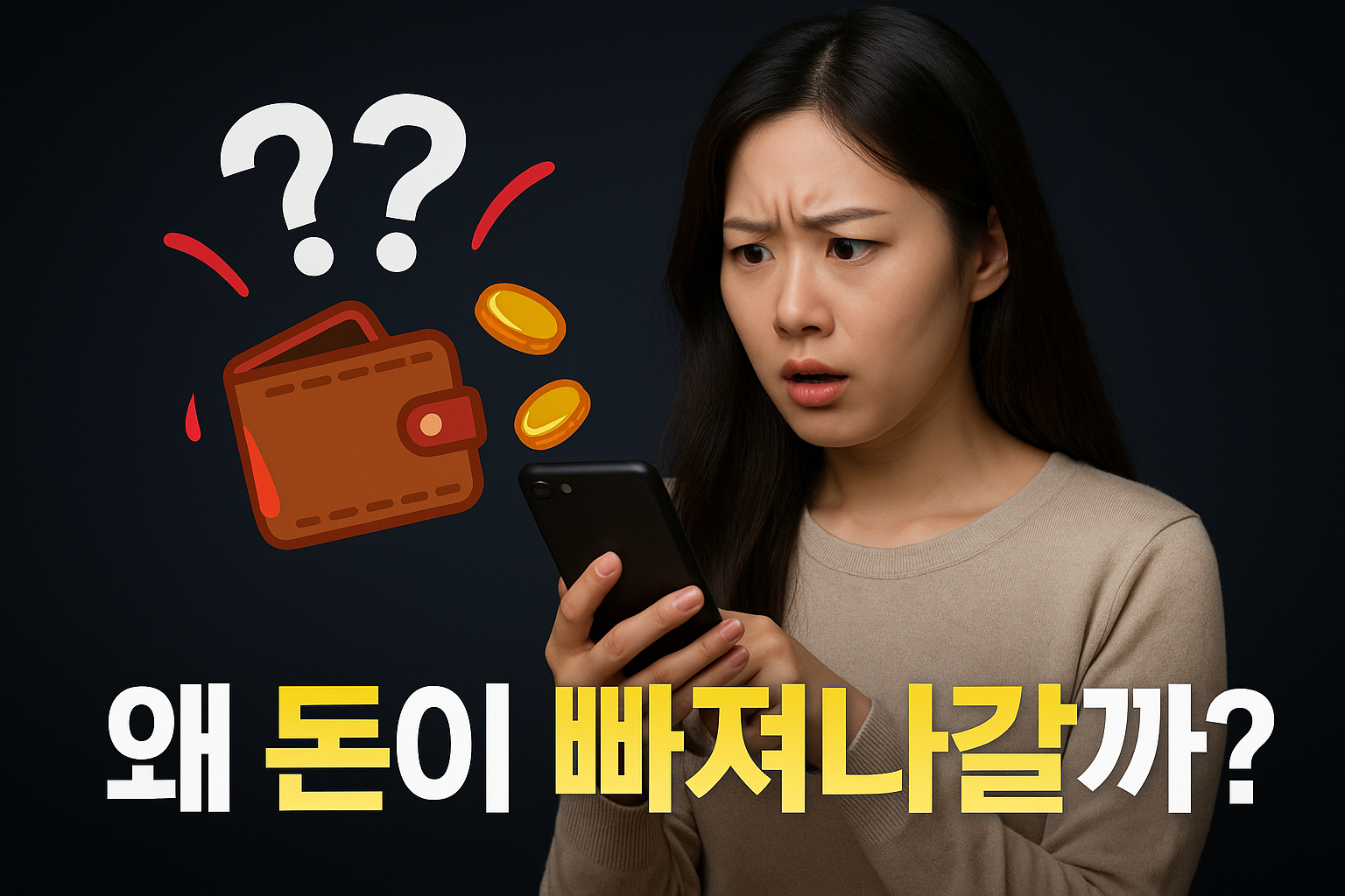 돈이 새는 모습을 보는 여성