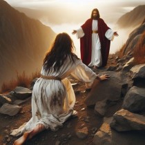 거친 길을 예수님보면 가는 여인 사진