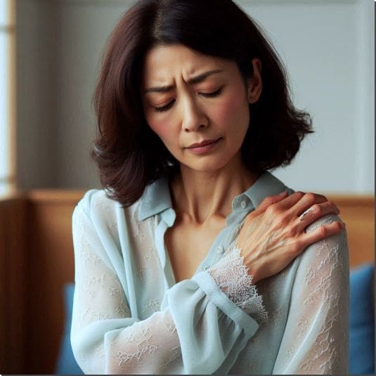 만성 염증으로 어깨 관절통이 있는 여성