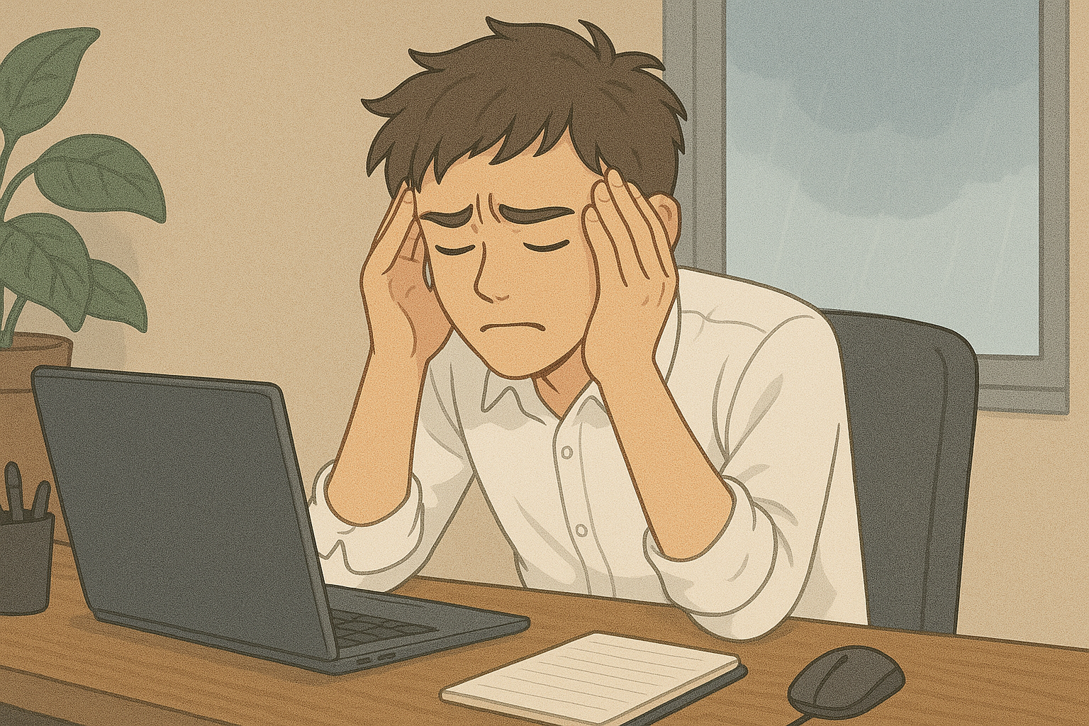 두통으로 업무능률이 저하되는 직장인의 모습