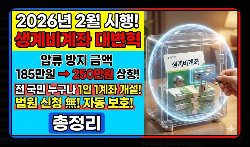 생계비통장 압류방지 금액 250만원 상향 [2026년 시행] 보호 한도 및 개설 방법 안내