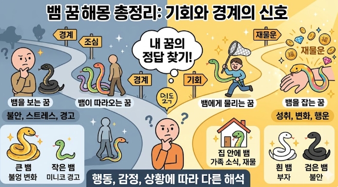 뱀에게 물리는 꿈, 뱀을 보는 꿈 해몽! 유형별 뱀 꿈해몽!