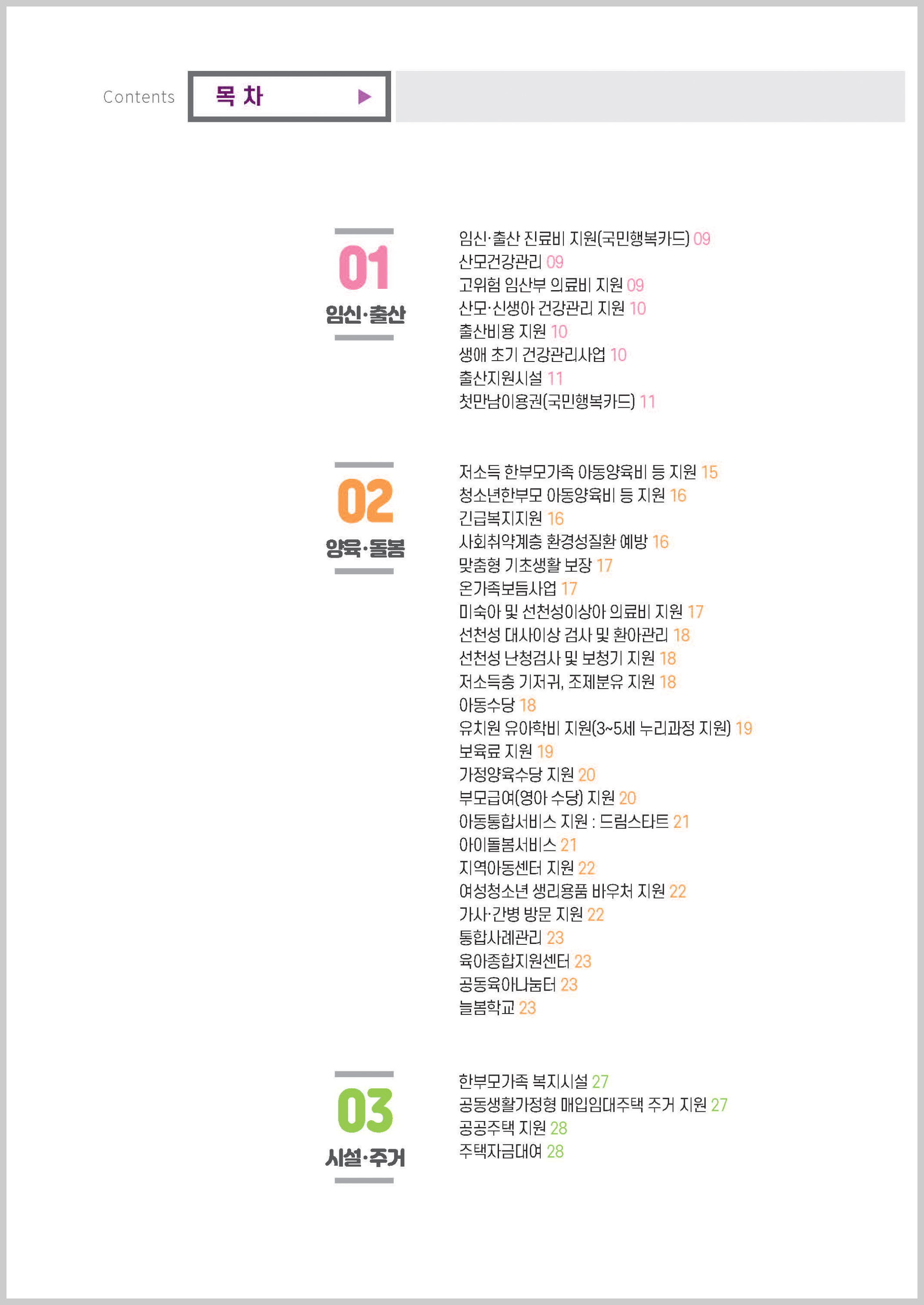 2025년 한부모가족 복지서비스 종합안내서&#44; 목차 페이지 이미지