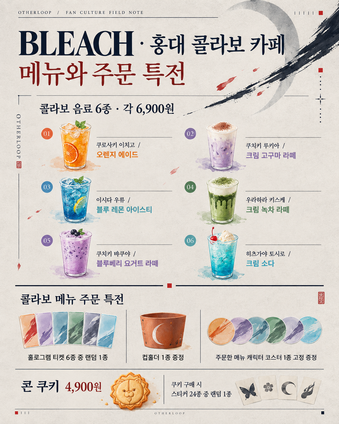 블리치 콜라보 카페 음료 6종과 메뉴 주문 특전