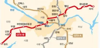 GTX B 노선 개발 수혜 지역 노선도 시장_2