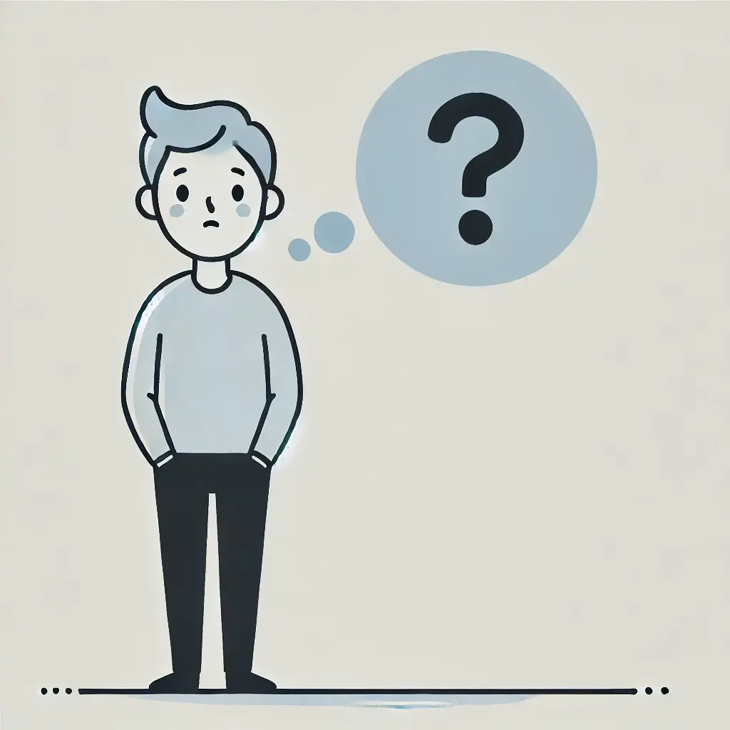 생각 풍선에 물음표가 생긴 소상공인의 일러스트.