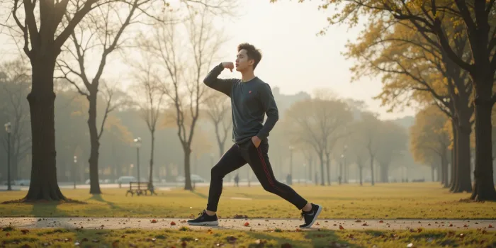 공원에서 스트레칭하는 사람