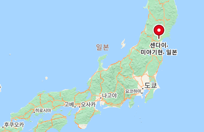 센다이 지도 위치 표시