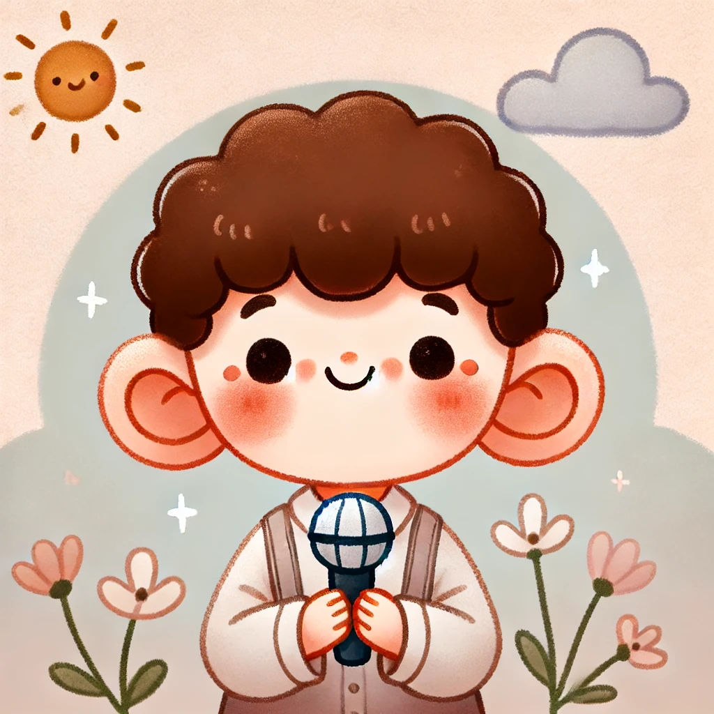 남자아이가 마이크를 들고 있는 귀여운 일러스트 그림