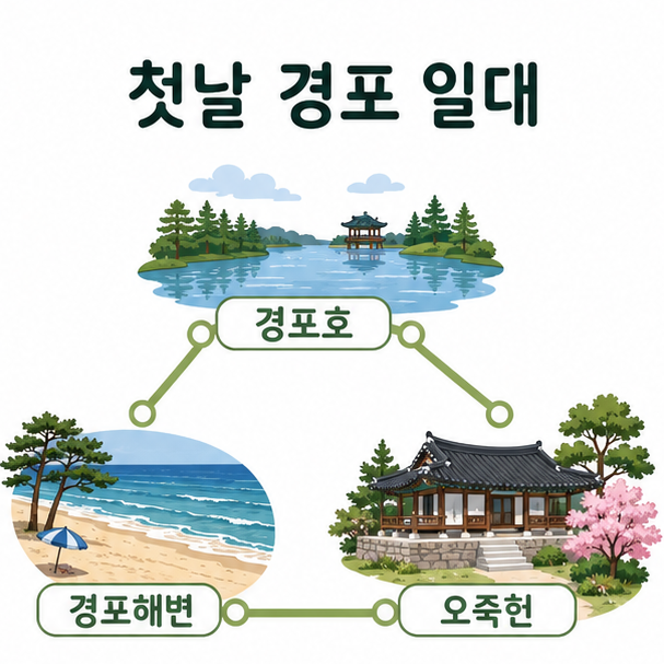 경포호·경포해변·오죽헌을 연결한 강릉 첫날 여행 코스