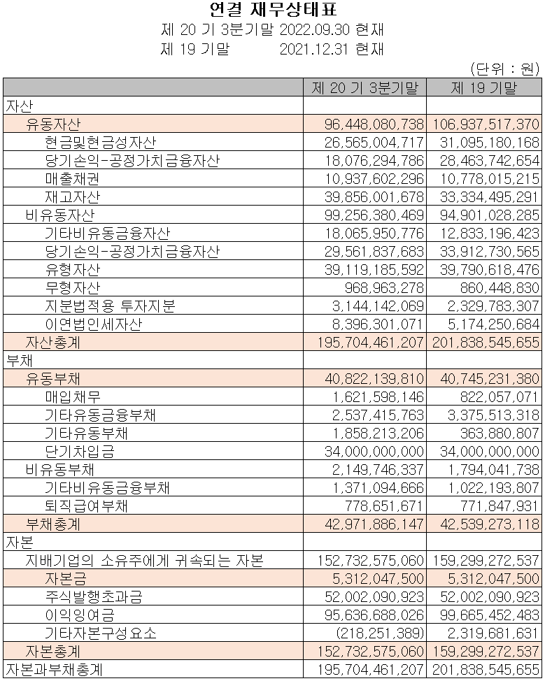 오이솔루션 - 재무상태표