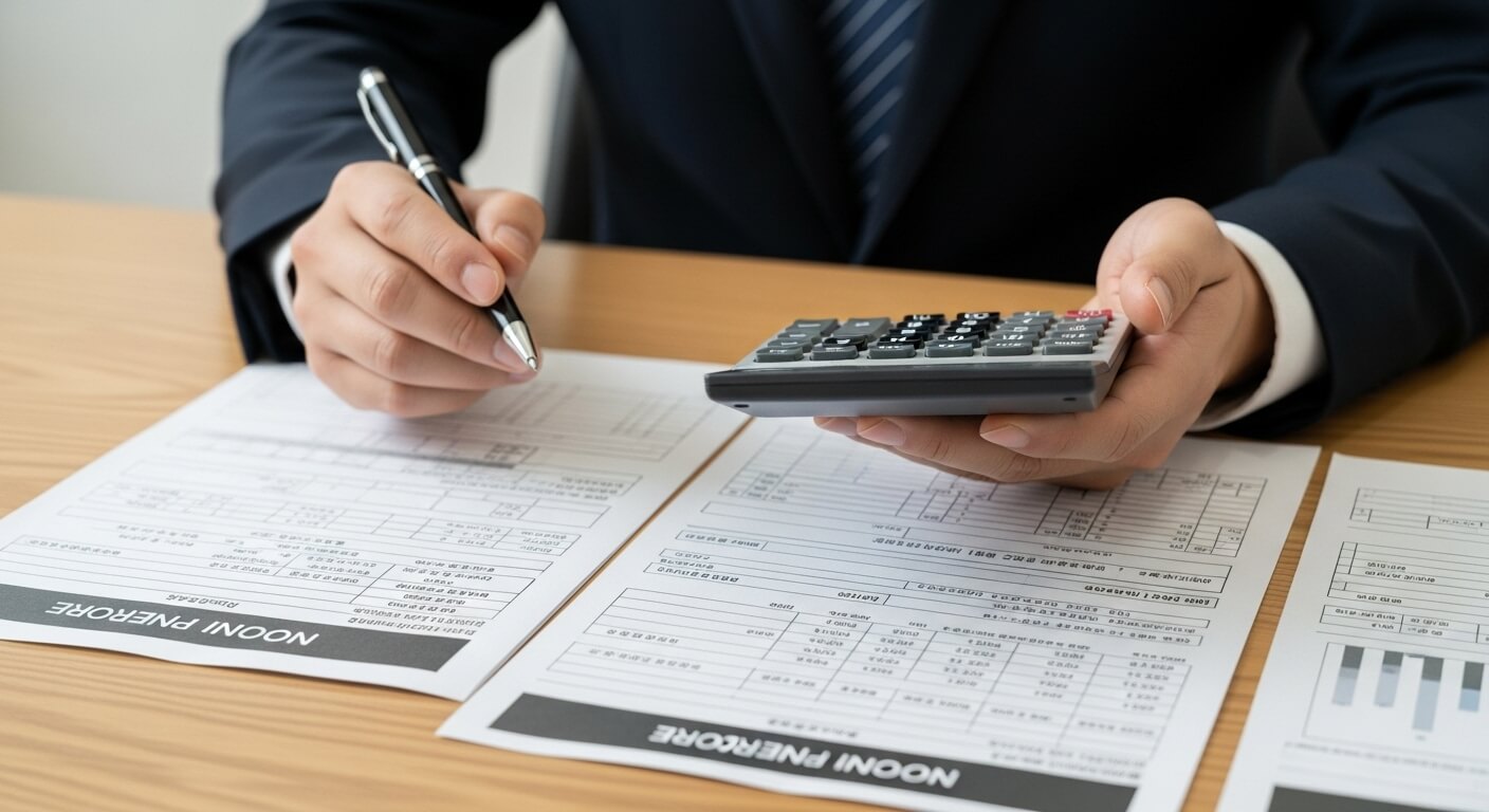 근로장려금 소득 요건을 계산하는 한국인의 손과 서류들