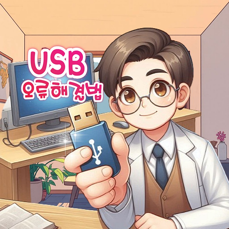 남자캐릭터 손에 들린 USB와 오류 해결법 대표일러스트