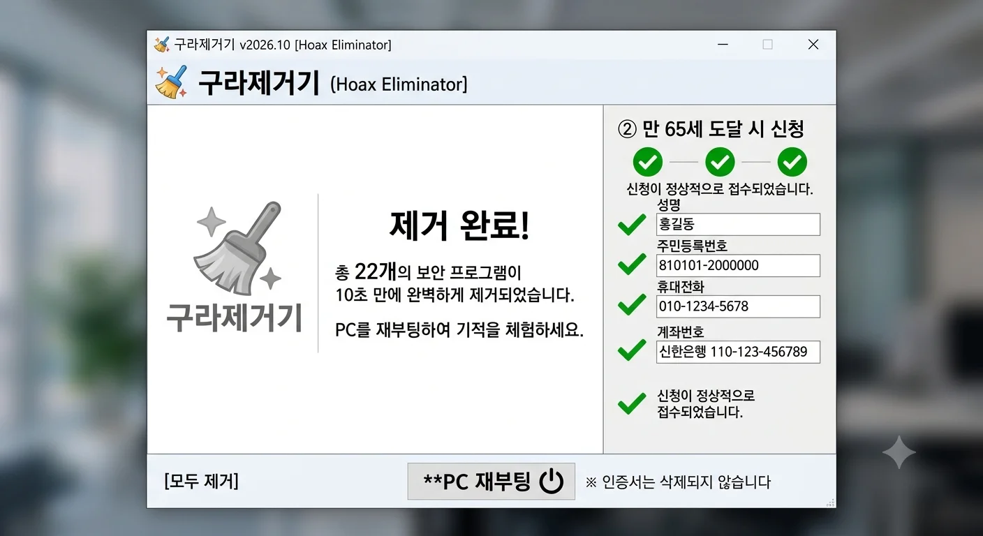 구라제거기 모두 제거 클릭 액티브X 키보드 보안프로그램 원클릭 자동 삭제 화면