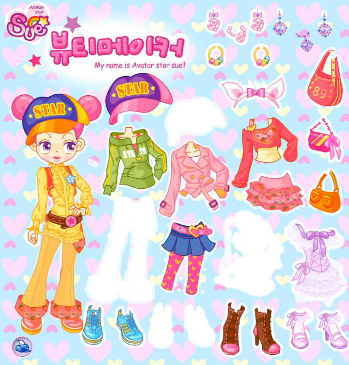 슈의-뷰티메이커-옷입히기-플래시게임-플레이-슈에게-노란색-계열의-모자와-상하의를-입혀준-화면