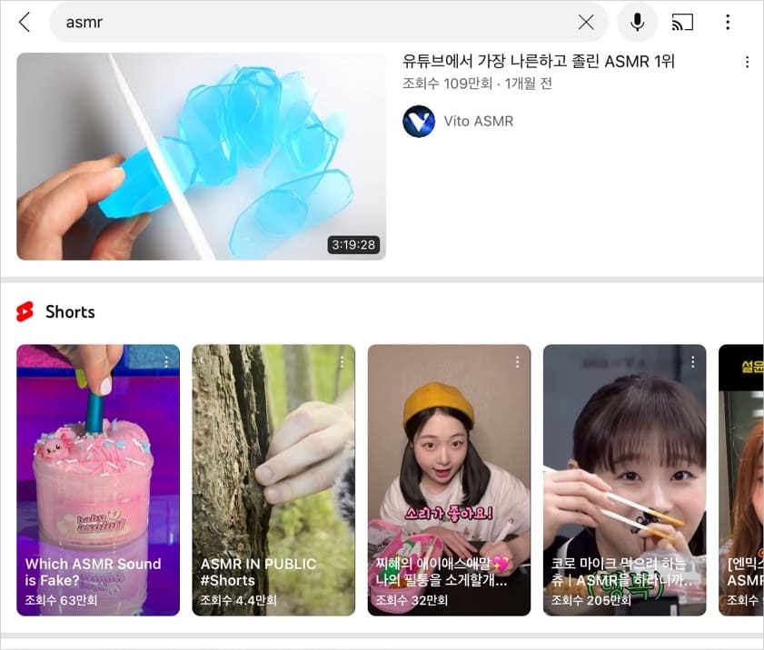 검색 시 랜덤으로 나오는 관련 키워드 추천 동영상