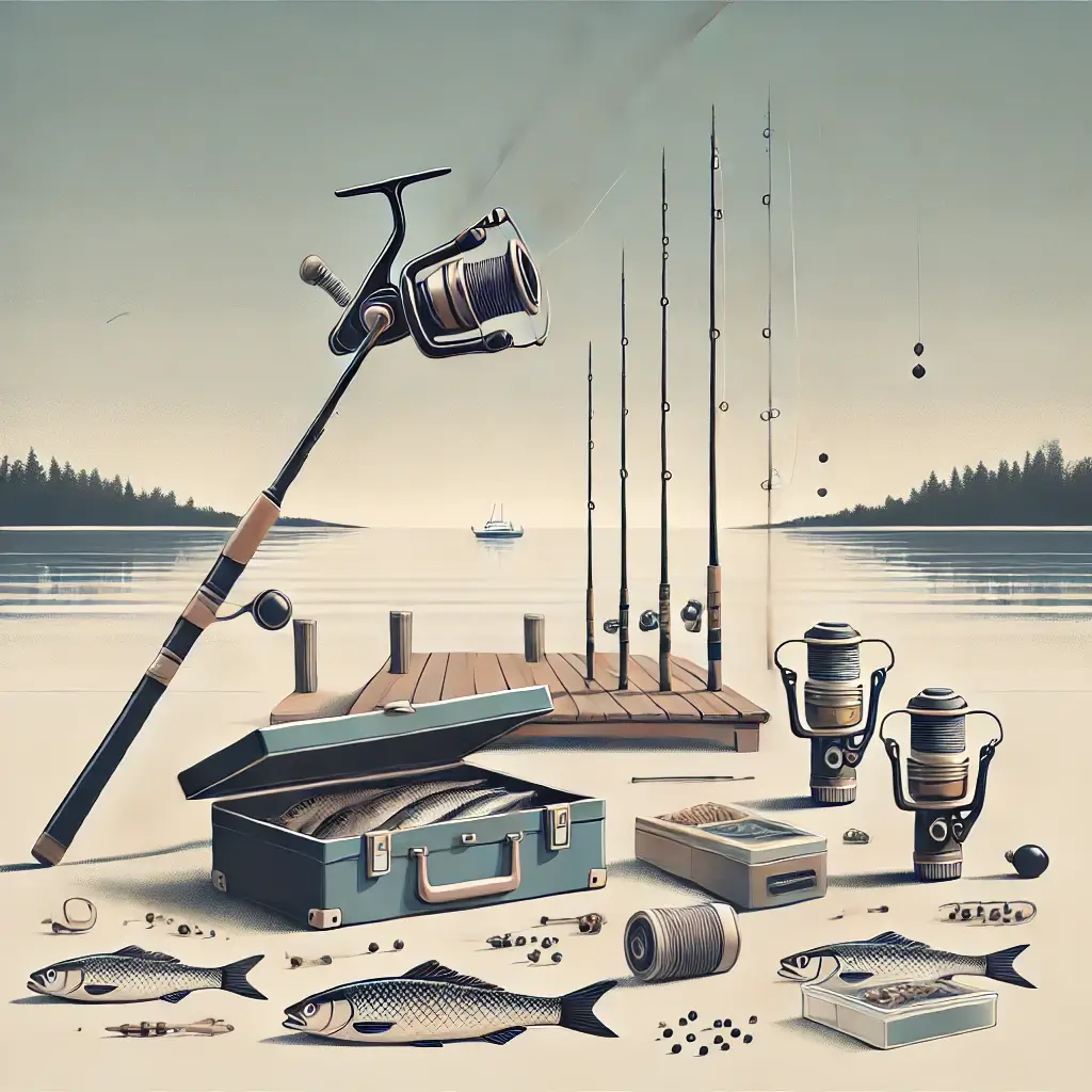 감성돔 낚시에 필요한 비용과 장비를 설명하는 일러스트.