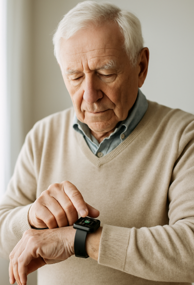 스마트워치 조작중인 시니어