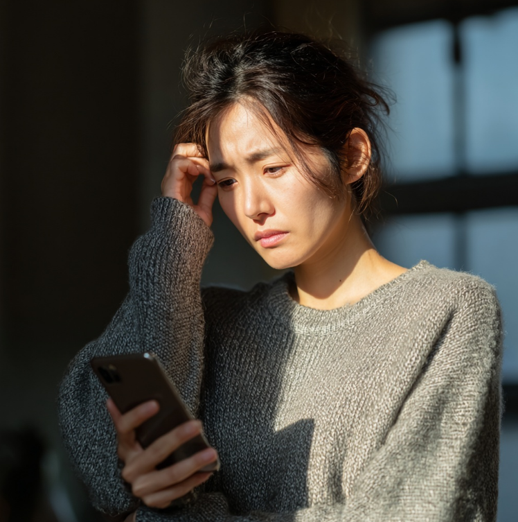 스마트폰을 들여다 보는 여성
