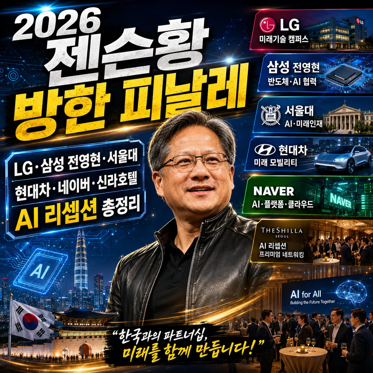젠슨황 방한 피날레 &mdash; LG&middot;삼성 전영현&middot;서울대&middot;현대차&middot;네이버&middot;신라호텔 AI 리셉션 총정리 2026