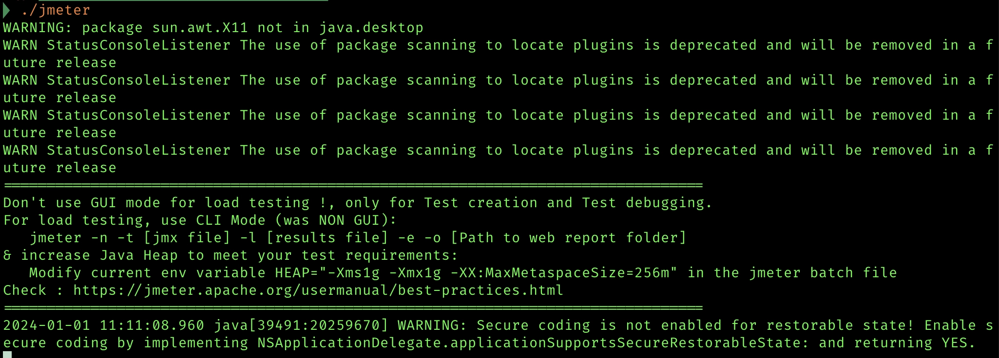 jmeter 실행 터미널