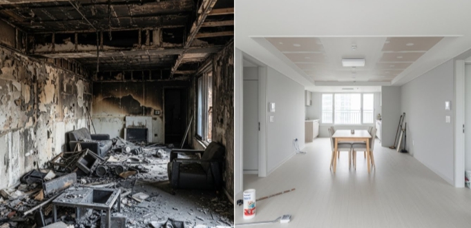 화재 청소 후 인테리어중