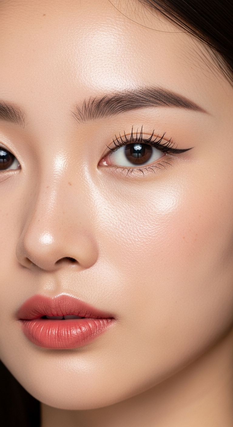 자연스럽고 투명한 피부 표현을 강조한 메이크업 컷