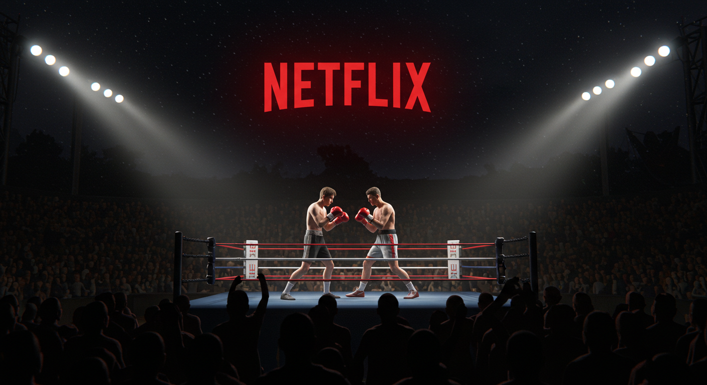 넷플릭스 복싱 중계를 상징하는 링과 관중 장면
