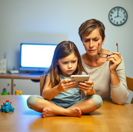 아이의 시력을 걱정하는 엄마 사진