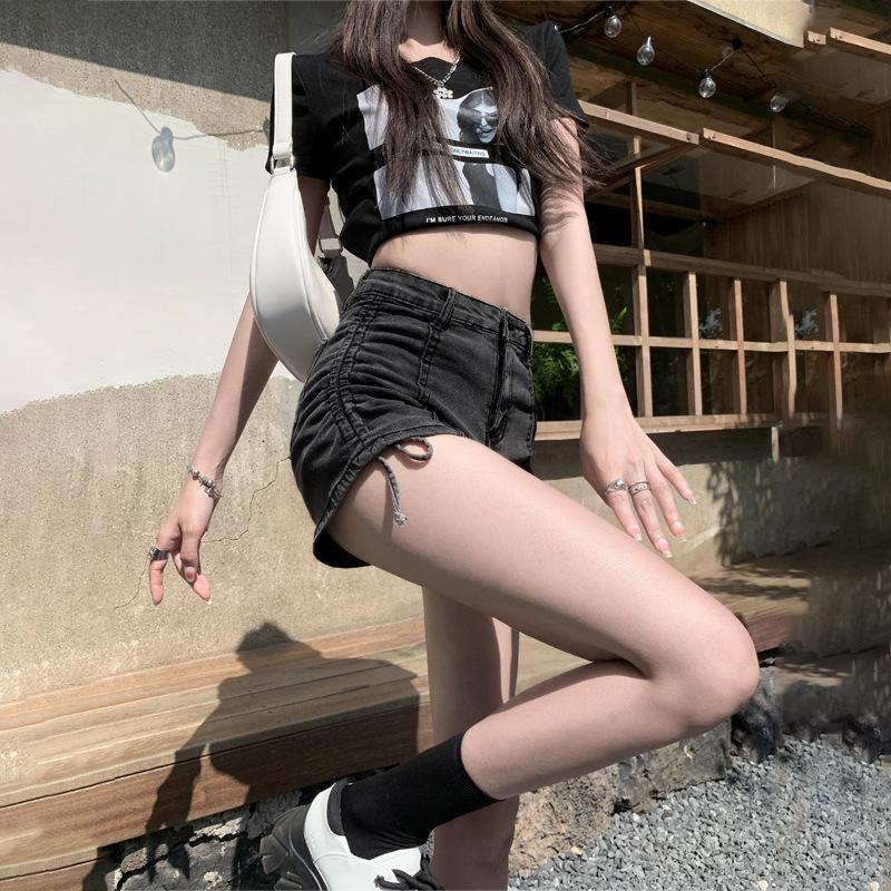 여성 여름 청반바지 리본 진 생지데님 와이드 키작녀 연청