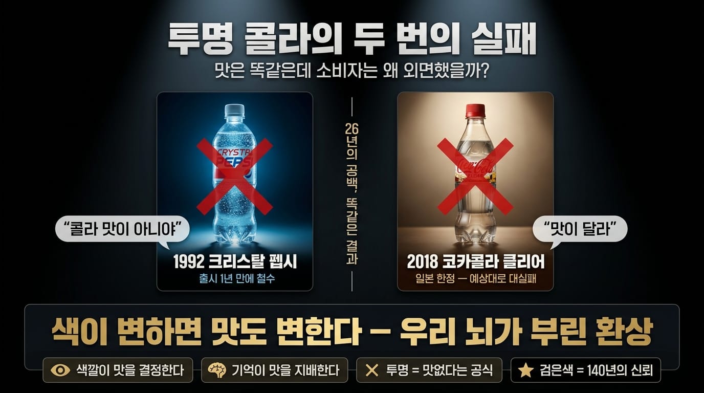 크리스털 펩시 코카콜라 클리어 투명 콜라 비교 이미지