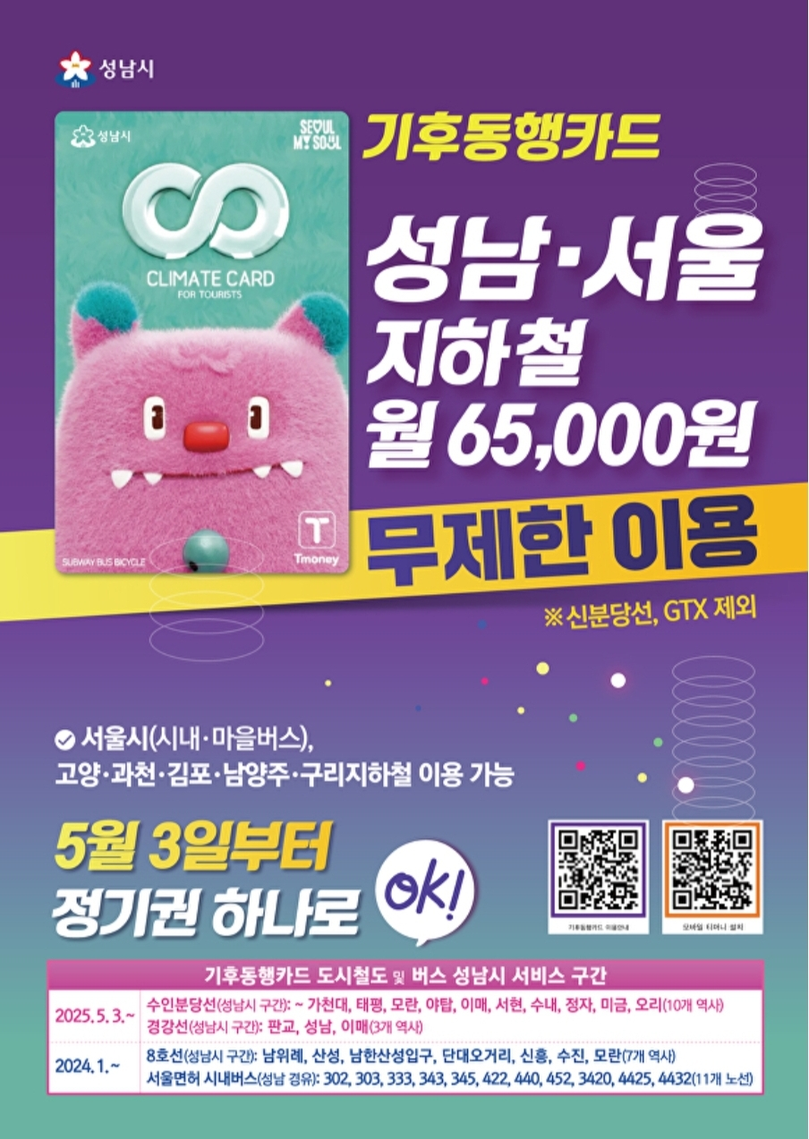 성남시 기후동행카드 정기권 5월 3일 혜택 확대 정보