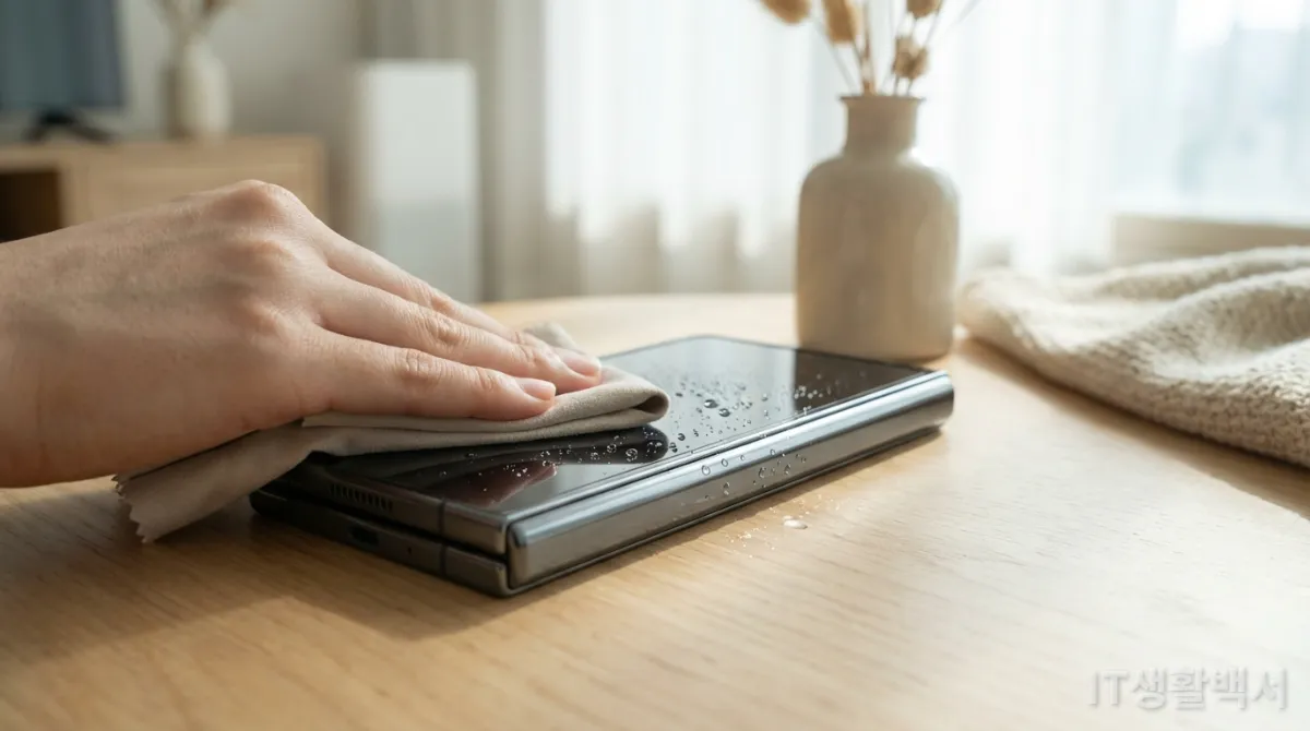 방수 및 방진 기능이 강화된 폴더블폰이 일상생활에서 사용되는 모습