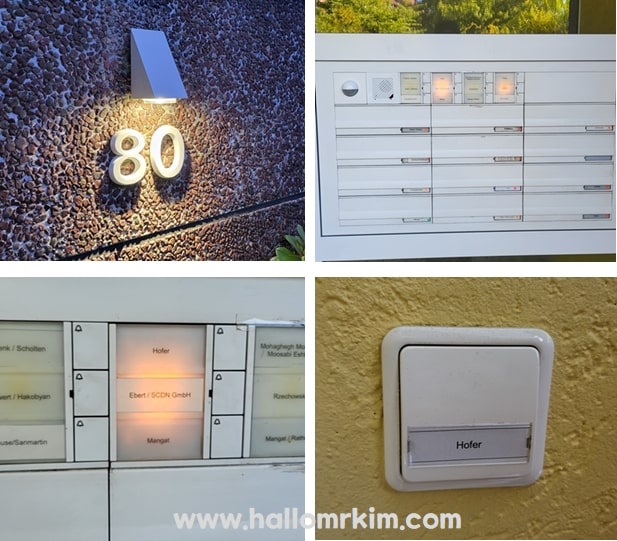 독일 초인종과 우편함에 성이 라벨링되어 있는 모습