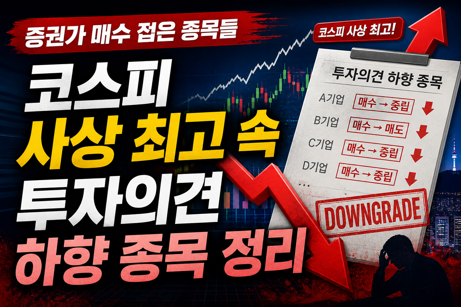 증권가 매수 접은 종목들|코스피 사상 최고 속 투자의견 하향 종목 정리